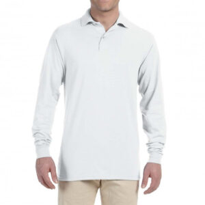 Рубашка поло белая с длинным рукавом, 200 г/м2