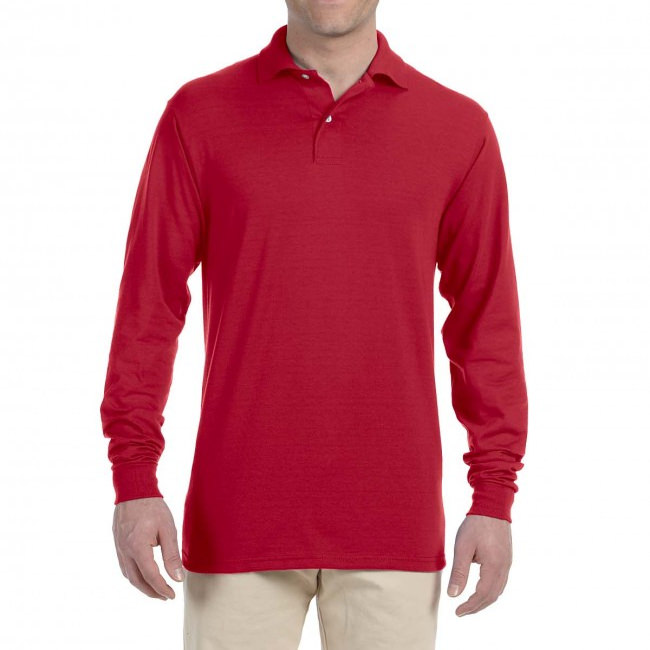 Рубашка поло красная с длинным рукавом, 200 г/м2