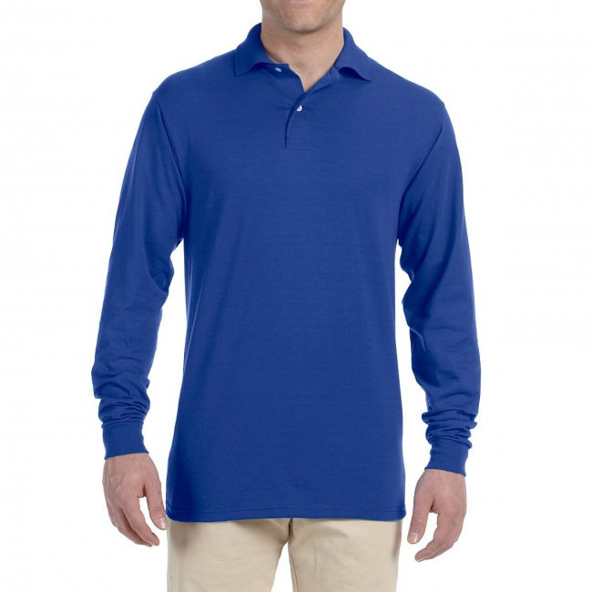 Рубашка поло ярко-синяя с длинным рукавом, 200 г/м2